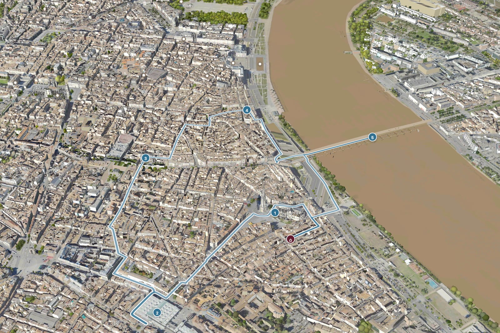 Mapa del paseo «Paseo a pie por Saint-Michel y los muelles de Burdeos: 1 h 45, 3,7 km» en Burdeos